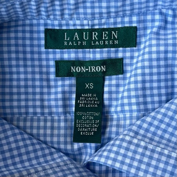 Ralph Lauren Shirt XS 100% Cotton Button Up 3/4 Sleeve Blue White Gingham Checks - Picture 6 of 11
